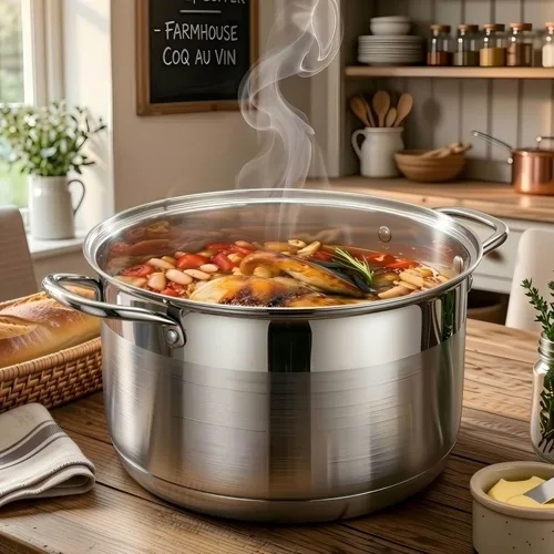 Miniatura 5 de Olla de 10 cuartos de galón con tapa de vidrio, olla de sopa de acero inoxidable de grado alimenticio premium, olla grande para cocinar guisos