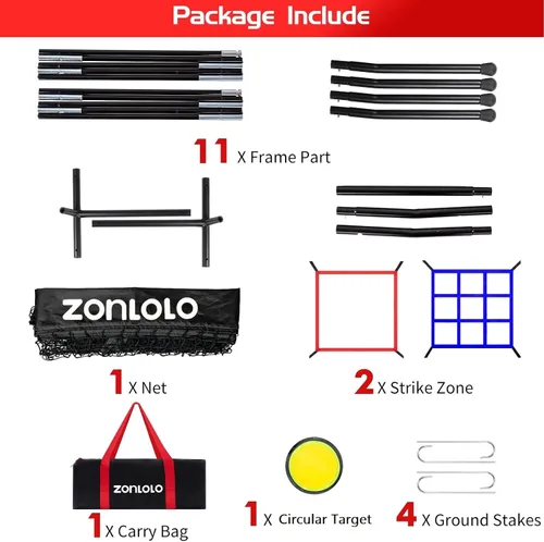 Miniatura 4 de Zonlolo Red de béisbol de 6 x 6 pies con 3 objetivos diferentes, red de práctica portátil para batear, pegar, lanzar y lanzar, paquete compacto