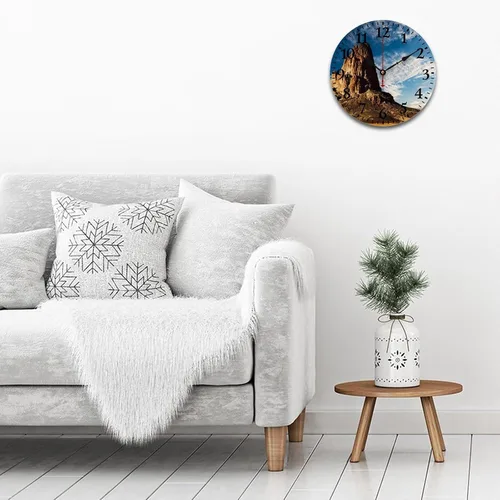 Miniatura 3 de Reloj de pared de madera de 10 pulgadas, famoso paisaje de montaña, reloj de pared para cocina, funciona con pilas, número arábigo, paisaje