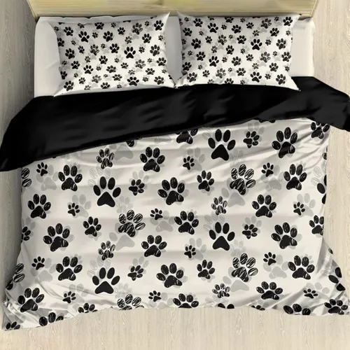 Miniatura 23 de Juego de funda de edredón con diseño de pata de perro, diseño de pata de cachorro, color beige, con 2 fundas de almohada