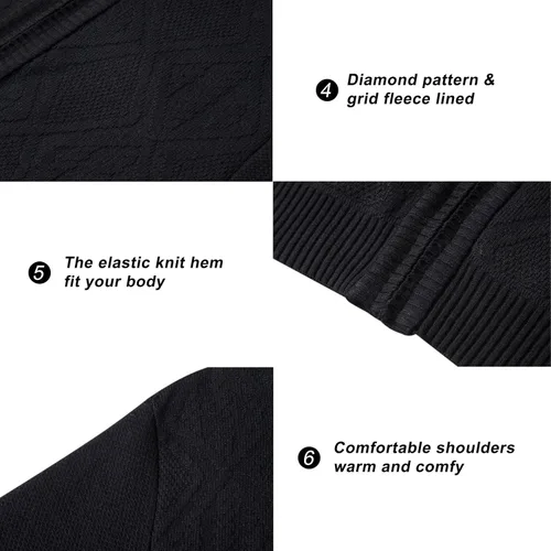 Miniatura 56 de VtuAOL Suéteres tipo cárdigan para hombre, con cremallera completa, cuello alto, cárdigan de punto casual con bolsillos