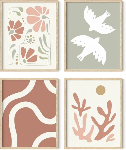 Miniatura 14 de HAUS AND HUES Arte de pared de montaña – Juego de 4 decoración de paisaje moderno de mediados de siglo, naturaleza y arte moderno Marco beige de 8