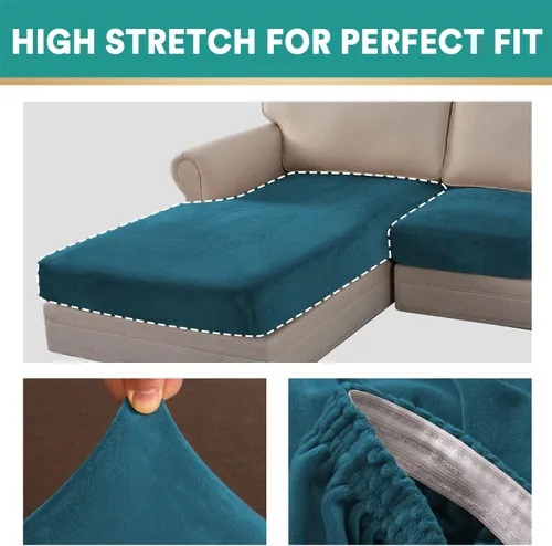 Miniatura 4 de MIFXIN Juego de 4 fundas de asiento para sofá seccional, de terciopelo elástico, en forma de L, protector de muebles para sofá seccional Azul