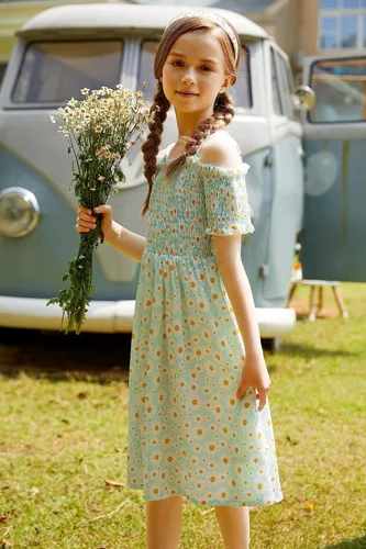 Miniatura 7 de Arshiner Vestido casual de verano sin mangas floral para niñas
