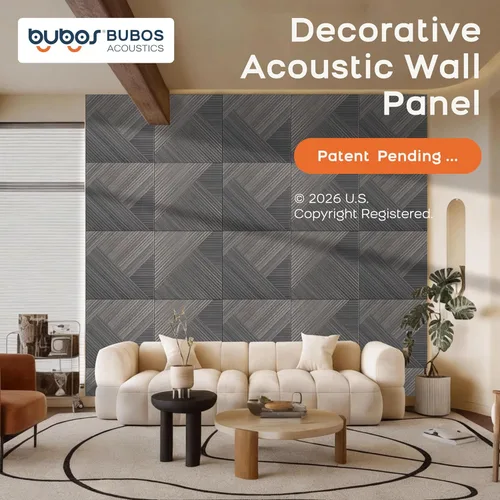 Miniatura 2 de BUBOS Paquete de 6 paneles de pared de madera acústica, paneles absorbentes de sonido de 23.6 x 23.6 pulgadas con respaldo adhesivo completo