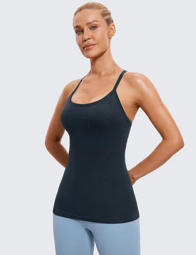 Miniatura 2 de CRZ YOGA Camisetas sin costuras de entrenamiento para mujer con espalda cruzada, camisola atlética deportiva con sostén incorporado