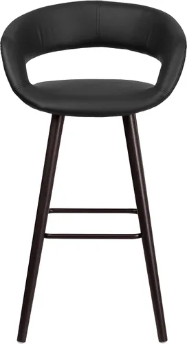 Miniatura 5 de BizChair 29"H Cappuccino Wood Rounded Open Back Barstool in Black Vinyl