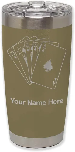 Miniatura 19 de LaserGram Vaso aislado al vacío de 20 onzas, tarjetas de póquer Royal Flush con grabado personalizado incluido (negro)