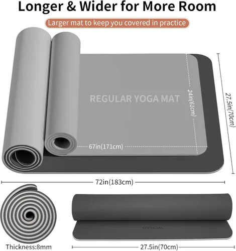 Miniatura 5 de Tapete de yoga extra grueso de 0.315 pulgadas, 72 x 28 pulgadas, tapete de ejercicio antideslizante, reversible de 2 lados de doble