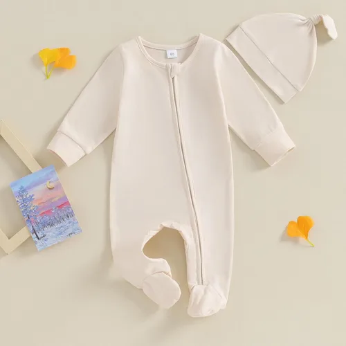 Miniatura 2 de KMBANGI Mameluco para bebé recién nacido, con cremallera y gorro