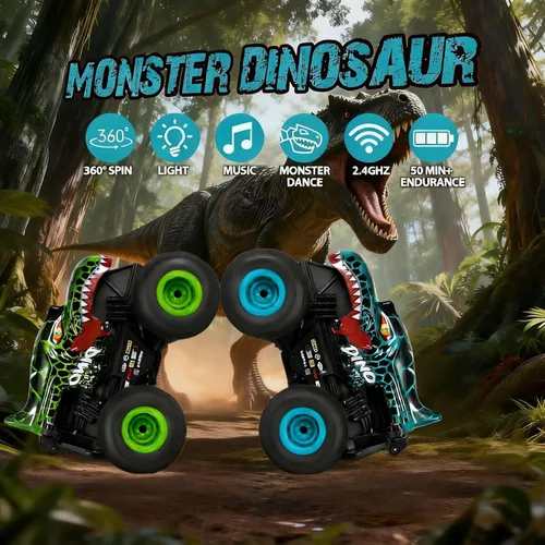 Miniatura 2 de DYODYORC Auto a control remoto, juguete de camión monstruo de dinosaurio todo terreno de 2.4 GHz, camión RC con música, 3 efectos de iluminación