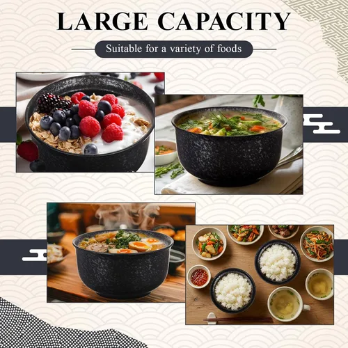 Miniatura 4 de SiliFine Juego de 2 cuencos de cerámica para ramen con tapa, olla de arcilla para microondas de 25 onzas, vajilla tradicional japonesa, olla