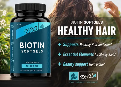 Miniatura 3 de Zeal Biotin 10000mcg con cápsulas blandas de aceite de coco orgánico Suplemento de vitamina biotina Vitaminas para el cabello, la piel