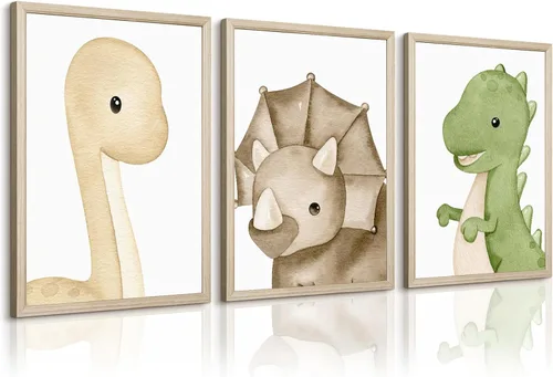 Arte de pared de dinosaurio para habitación de niños, lienzo para decoración de pared de dinosaurio para niños, arte de pared de guardería de