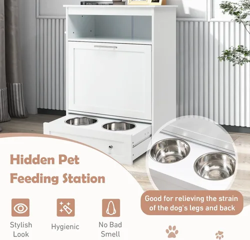 Miniatura 4 de Estación de alimentación para perros, gabinete de almacenamiento de alimentos para perros, contenedor de alimentador para mascotas con 2 cuencos
