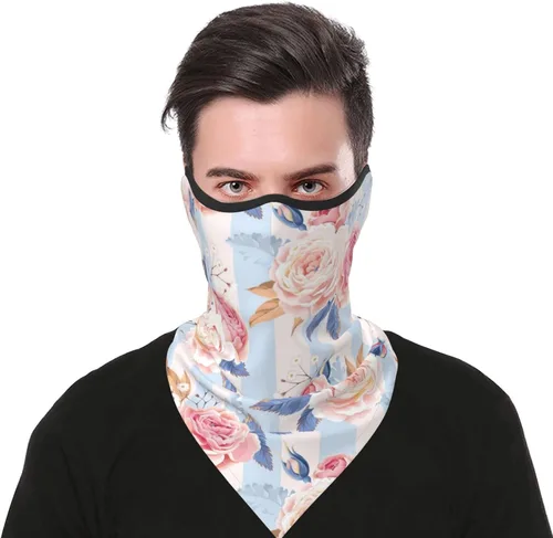 Miniatura 8 de Bufanda con estampado de rayas de flores, protección UV, pasamontañas, resistente al viento, bandana para deportes al aire libre, transpirable