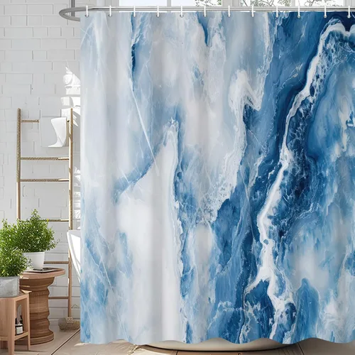 Miniatura 30 de Cortina de ducha abstracta de mármol negro gris y dorado con grietas, cortina de baño moderna ombre impresa, cortina impermeable y lavable de tela