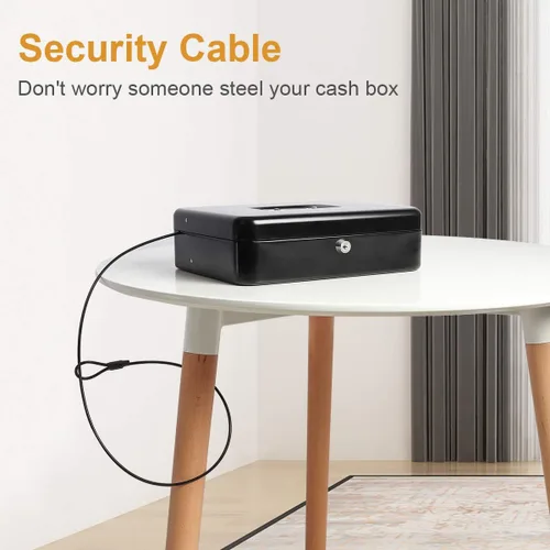 Miniatura 4 de Jssmst - Caja grande de seguridad para dinero con bandeja; caja con cerradura para dinero con cable de seguridad y cerradura de llave, de metal