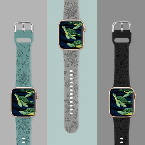 Miniatura 4 de Sea Turtle - Correa deportiva grabada compatible con Apple Watch Band de 1.496 pulgadas, 1.575 pulgadas, 1.614 pulgadas, para mujer, de silicona