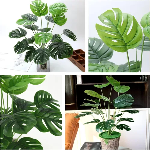 Miniatura 4 de Plantas artificiales de Monstera, hojas de tortuga tropical falsas, arbustos de vegetación decorativa, planta falsa, hojas de palmera sintéticas