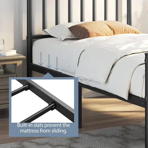 Miniatura 7 de Yaheetech Base de cama individual con plataforma de metal, base de colchón con cabecero y estribo, no necesita somier, almacenamiento debajo