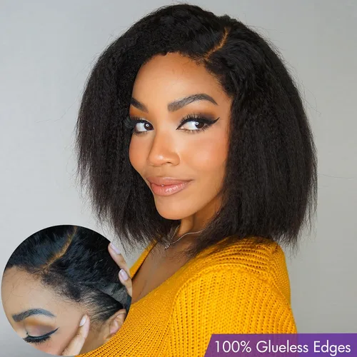 Miniatura 3 de Luvme Hair - Peluca Bob de encaje frontal con bordes rizados 4C, 10 pulgadas, cabello humano lacio tipo afro, sin pegamento, con separación profunda
