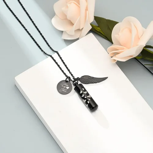 Miniatura 3 de shajwo Collar de cenizas de urna cilíndrica para mujeres y hombres, joyería de cremación de mariposa, ceniza amada, un colgante de ala de ángel