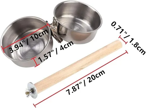 Miniatura 2 de Perca para pájaros con comedero, tazones de acero inoxidable sin olor con soporte para colgar para exteriores, dispensador de alimentos de agua