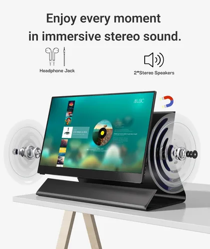 Miniatura 6 de Ingnok Monitor portátil, monitor de viaje FHD 1080P de 15.6 pulgadas, ultrafino, USB-C Plug & Play, altavoces integrados, pantalla portátil