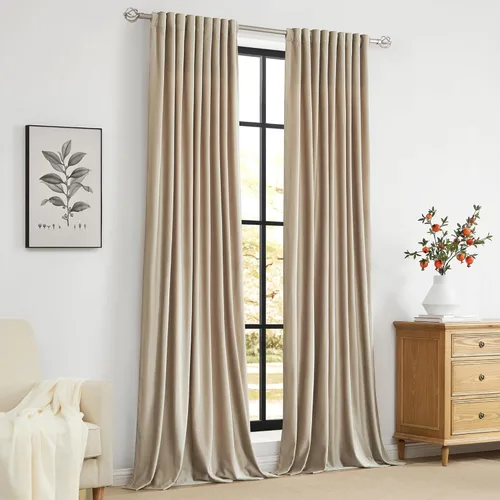 Miniatura 8 de PRIMROSE Cortinas de terciopelo champán de 63 pulgadas de largo para sala de estar, juego de 2 paneles opacos, bolsillo para barra, pestaña trasera