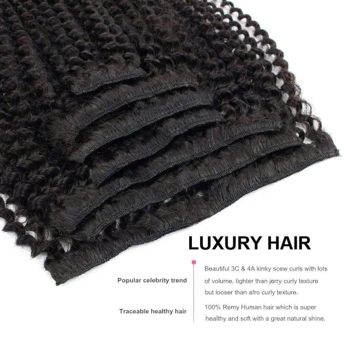 Miniatura 6 de ABH AMAZINGBEAUTY HAIR Kinkys - Extensiones de cabello rizado con clip, 3C y 4A, doble trama, cabello humano Remy real rizado para afroamericanos