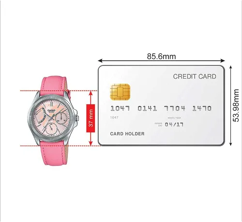 Miniatura 2 de Casio LTP2089L-4AV Reloj multifunción con bisel estriado y correa de cuero rosa para mujer, Movimiento de cuarzo