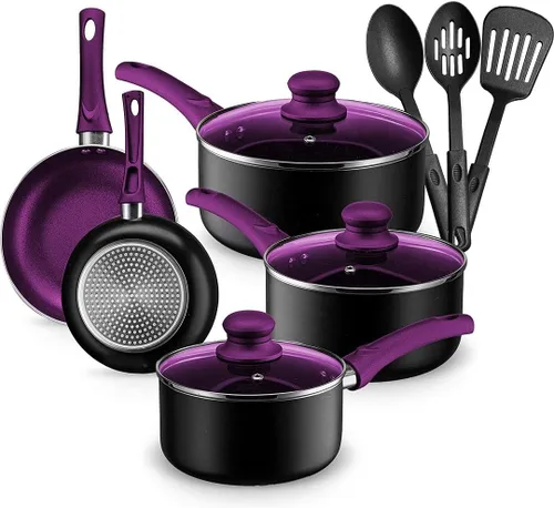 Miniatura 9 de Juego de utensilios de cocina, 11 piezas, ollas y sartenes para cocinar, antiadherentes, apto para lavavajillas y utensilios de cocina, por Halter