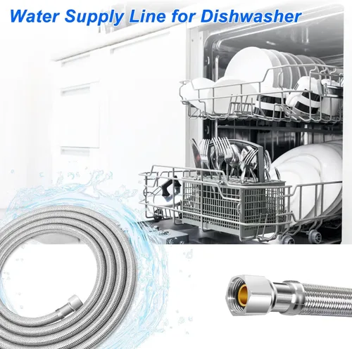 Miniatura 6 de 4FT Stainless Steel Braided Water Supply Line for Dishwasher, Brass 3/8 Inch Compression x 3/8 Inch Compression Connections, Food Grade PEX Inner