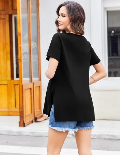 Miniatura 5 de Ekouaer Camisas de maternidad para mujer, manga corta, blusas de embarazo con abertura lateral, casual, cuello redondo, túnica para embarazadas