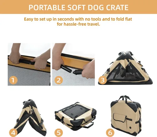 Miniatura 5 de Pettycare Jaula plegable de 26 pulgadas para perros medianos, perrera plegable suave de 4 puertas con ventanas de malla a prueba de mordidas, jaula