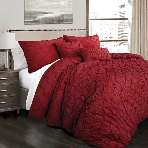 Miniatura 11 de Lush Decor Ravello Pintuck Juego de Edredón – Juego de ropa de cama texturizada de lujo de 5 piezas – Decoración tradicional de dormitorio inspirada