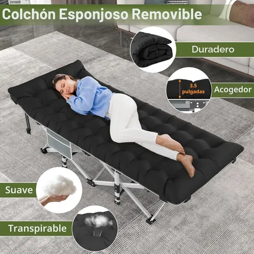Miniatura 4 de Slendor - Cuna plegable de campamento negra, cuna para dormir para adultos con bolsa de transporte, colchón, cama de campamento portátil Oxford