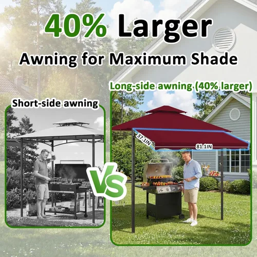 Miniatura 3 de CHARMELEON Gazebo de doble nivel para parrilla de 8 x 5 pies, tienda de campaña para patio y barbacoa al aire libre con toldo lateral extensible
