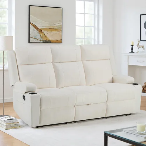 Miniatura 3 de GUEAPY Sofá Reclinable Manual Grande de 3 Plazas de Chenille Sofá Reclinable con Portavasos, Asiento Ancho, Fácil Montaje y Tela Resistente a
