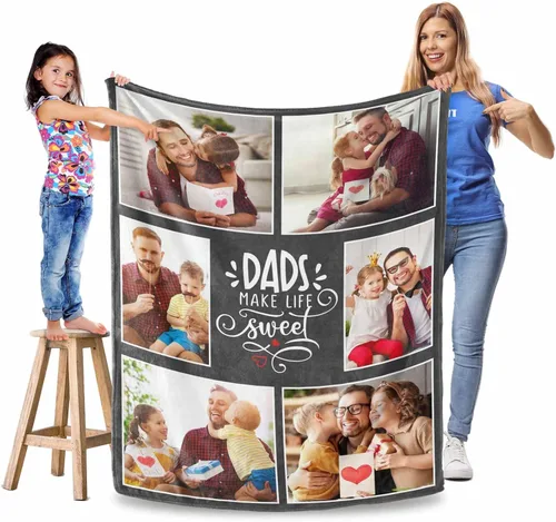 Miniatura 18 de Manta personalizada para el Día del Padre, regalos para papá, mantas personalizadas con fotos, mantas personalizadas de collage de fotos, manta suave