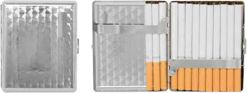 Miniatura 27 de Juego de 2 cajas de cigarrillos de los años 100 chapadas en metal y caja de almacenamiento (impresión victoriana plateada)