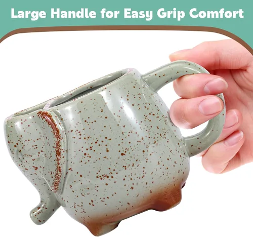 Miniatura 2 de Taza de té de elefante, taza de té de cerámica de 15 onzas con soporte para bolsa de té, taza única de cerámica verde, ideal para un amante del té