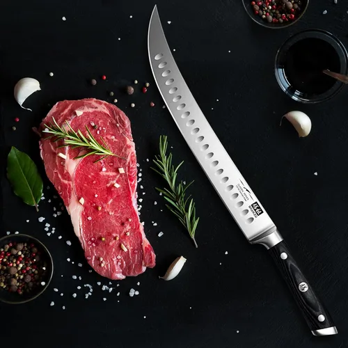 Miniatura 5 de SHAN ZU Cuchillo de rebanar de 12 pulgadas - Cuchillo profesional alemán para rebanar y trinchar carne de pecho, hoja de acero inoxidable 1.4116