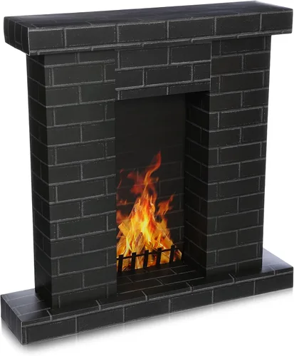 AmazingSpark Chimenea de cartón navideño 3D falso 35.5 x 31.5 x 8 pulgadas, chimenea corrugada con accesorios de fotos de fuego, soporte de cartón