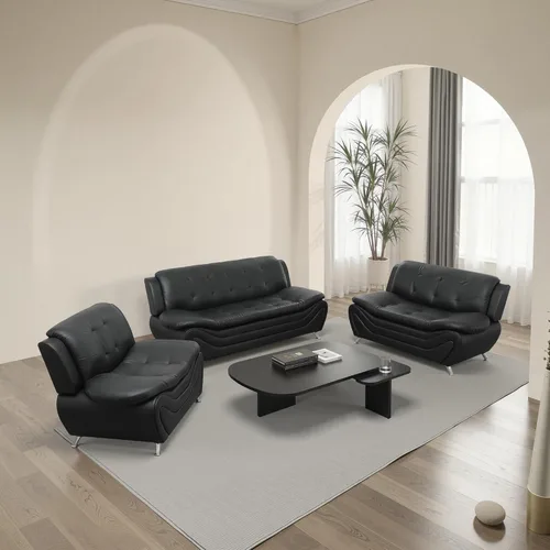 Miniatura 10 de Juego de sofá de cuero para sala de estar, juego de muebles de sala de estar de 3 piezas, juego de sofá moderno con sofá de 3 plazas, sofá biplaza