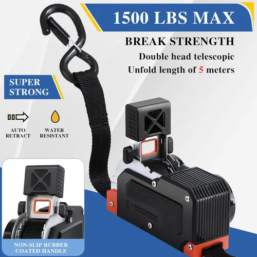 Miniatura 2 de Correas de trinquete retráctiles de doble extremo de 1 pulgada x 16 pies, correas de amarre autoretráctiles resistentes de 1500 libras, nailon