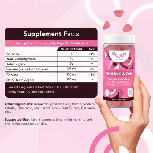 Miniatura 6 de GOJOY NATURALS Gomitas de colina prenatal y DHA - Suplemento vitamínico en gomitas desde la preconcepción hasta el posnatal para mujeres embarazadas