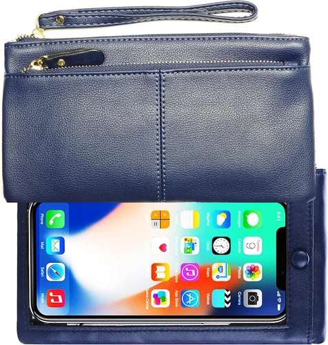 Miniatura 11 de Funda de cuero para teléfono con pantalla táctil, cartera de mano para mujeres y niñas F21 Borgoña 2 bolsillos