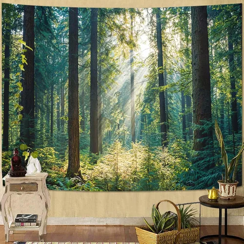 Miniatura 20 de Kanuyee Tapiz de bosque verde, tapiz de paisaje para pared, tapices de naturaleza para techo y pared, colgante para dormitorio, sala de estar